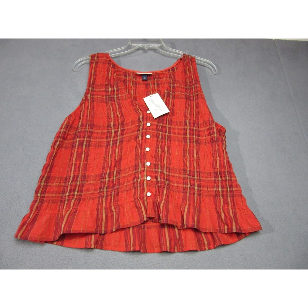 Universal Thread Tank Top Womens 2XL Red New Plaid Smocked Ruffle Hem Blouse